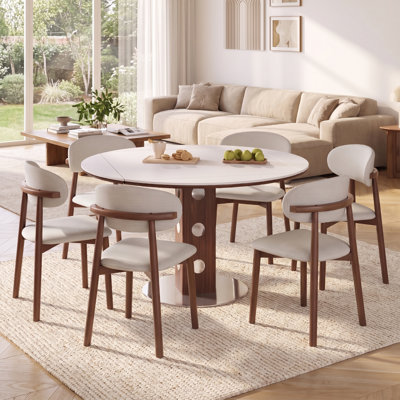 Mid-Century Modern 6 - Person Solid Wood Upholstered Dining Set