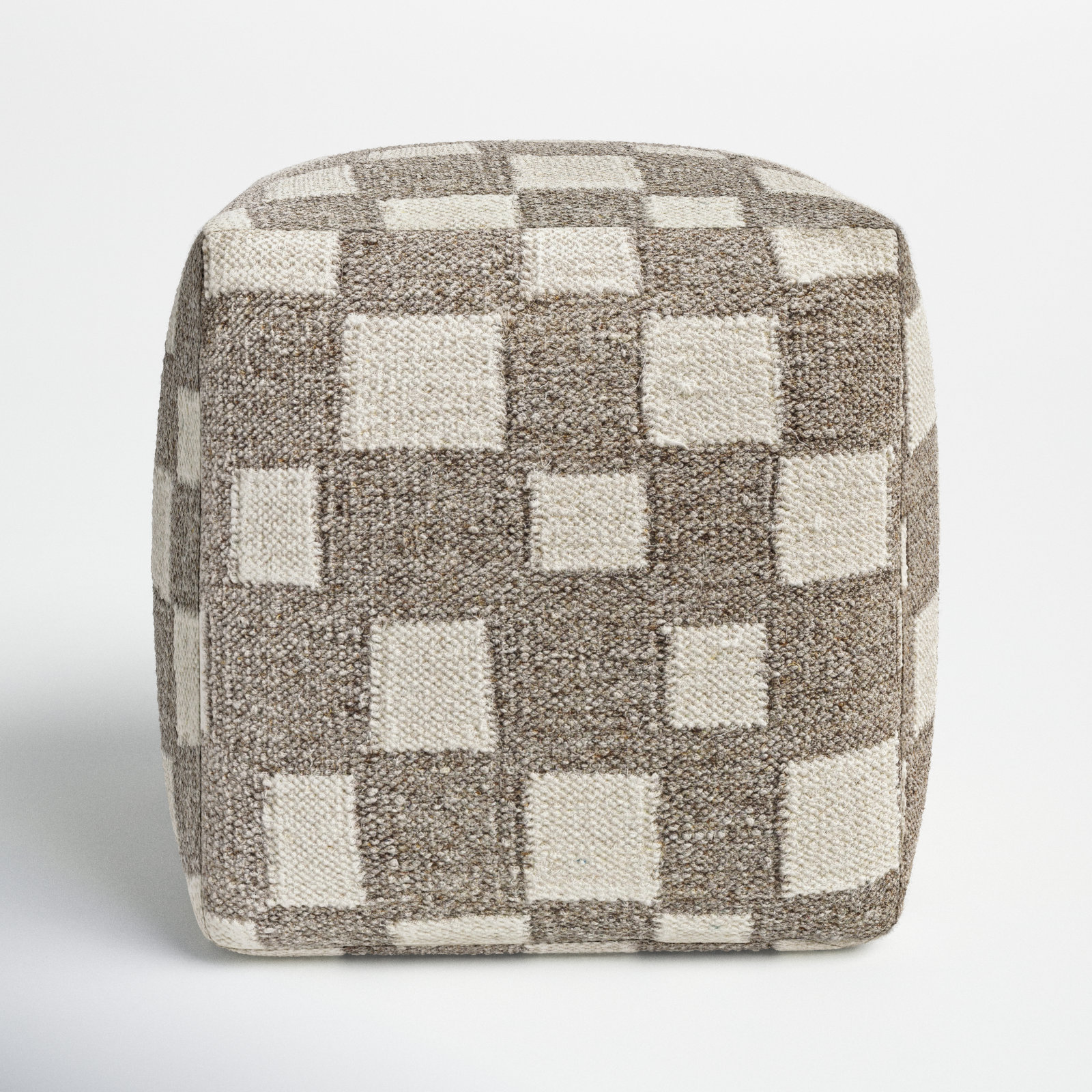 Gwennie Upholstered Pouf, Tan/Off White Wool/Cotton Blend