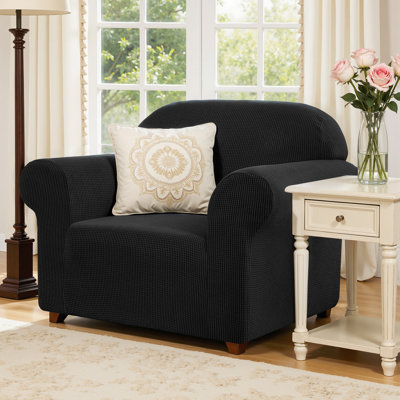Housse de canapé 1 pièce en jacquard extensible, housses de canapé en polyester et spandex, housse de protection pour meubles de salon universelle pour animaux de compagnie lavables à la machine, housses de canapé antidérapantes pour 1 canapé (fauteuil, noir)