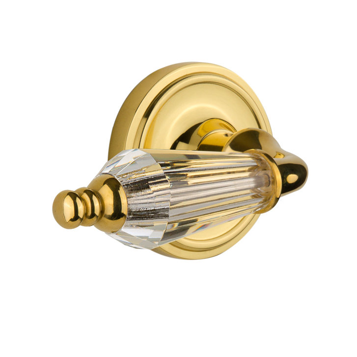 Crystal Parlor Interior Mortise Door Lever with Classic Rosette, Unlacquered Brass