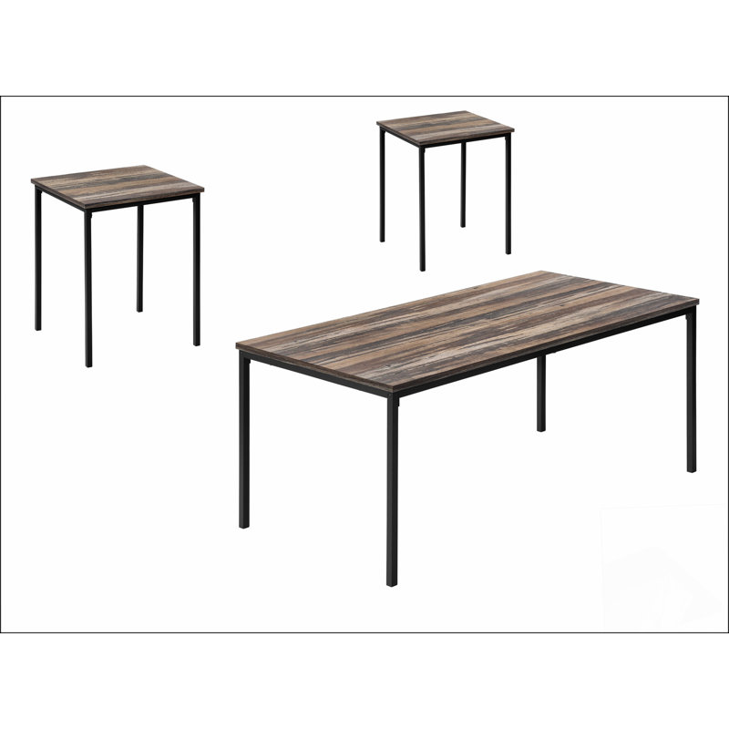 Ensemble de table, ensemble de 3 pièces, café, bout, métal, stratifié, contemporain, moderne, Brun