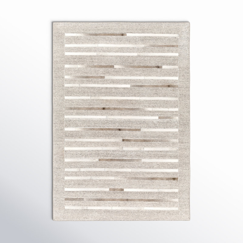 Giselle Striped Handmade Area Rug in Gray/White/Brown, Rectangle 5' x 7'6"