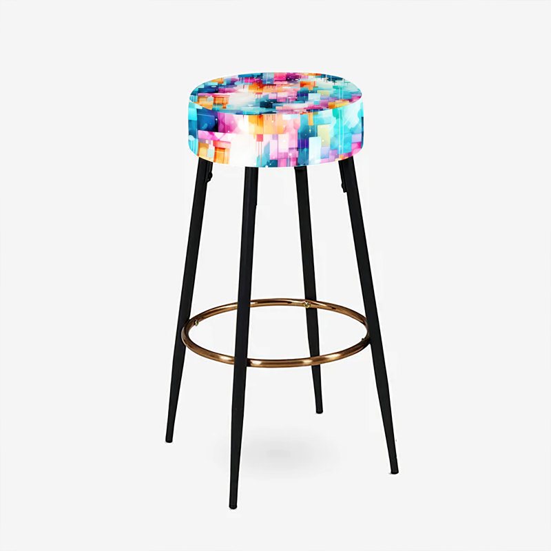 Ensemble de 2 tabourets de bar géométriques abstraits bleus et roses