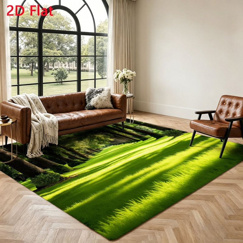 Large Scenic Nature Landscape Area Rug, Vibrant Green Forest Path Floor Mat, Durable Non-Slip Indoor for Living Room, Bedroom, Home Decor