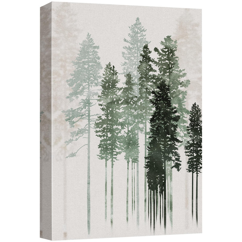 Paysage de forêt boisée «Watercolor Green Pastel Misty Forest Trees Nature» sur, Toile tendue, H 48 po x l 32 po