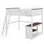Grand lit mezzanine intégré avec un bureau, un support de rangement ouvert et une prise de recharge USB