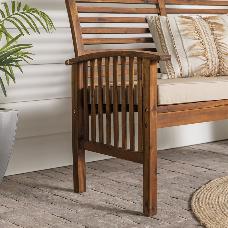 48'' Wide Rectangle Acacia Loveseat with Cushions, Dark Brown