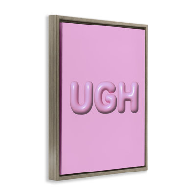  «Pink Ugh Balloon Letters», art mural sur toile flottante noire par House of Lulu
