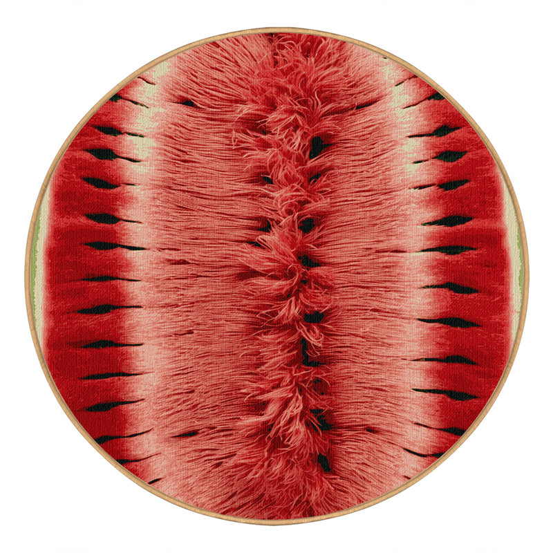 Washable Watermelon Seedless Fruits Area Rug, Round 5'