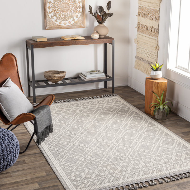 Tapis géométrique tissé à la machine Anfaniola en taupe / gris, Rectangle 9 pi 2 po x 12 pi