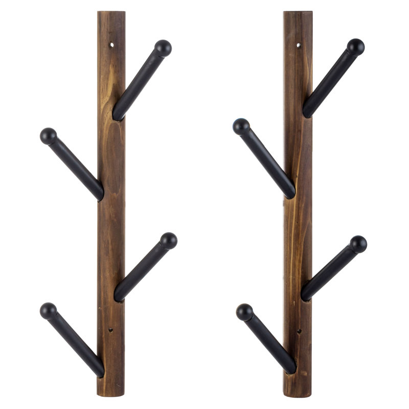 Solid Wood Wall 8 - Hook Wall Mounted Coat Rack, Gray/Black