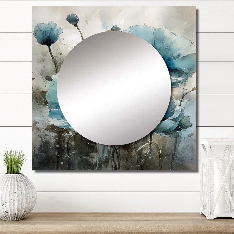 Kinnsley - Grand miroir carré à motif de coquelicots, 23 po x 23 po