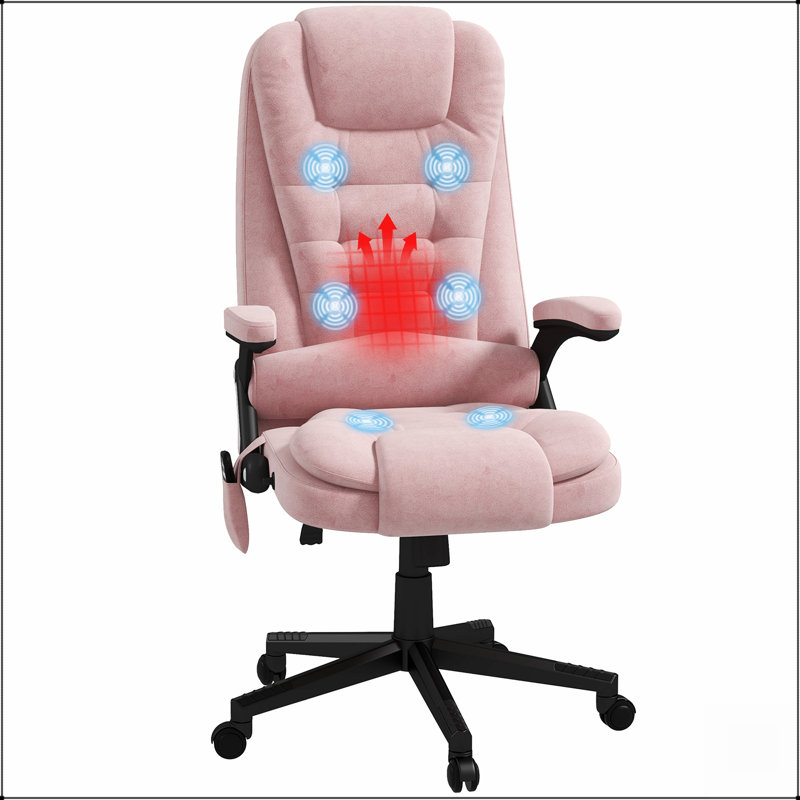 Fauteuil de bureau massant et vibrant à 6 points avec fonction chauffante, dossier haut en velours pour un confort et un soutien optimaux, rose
