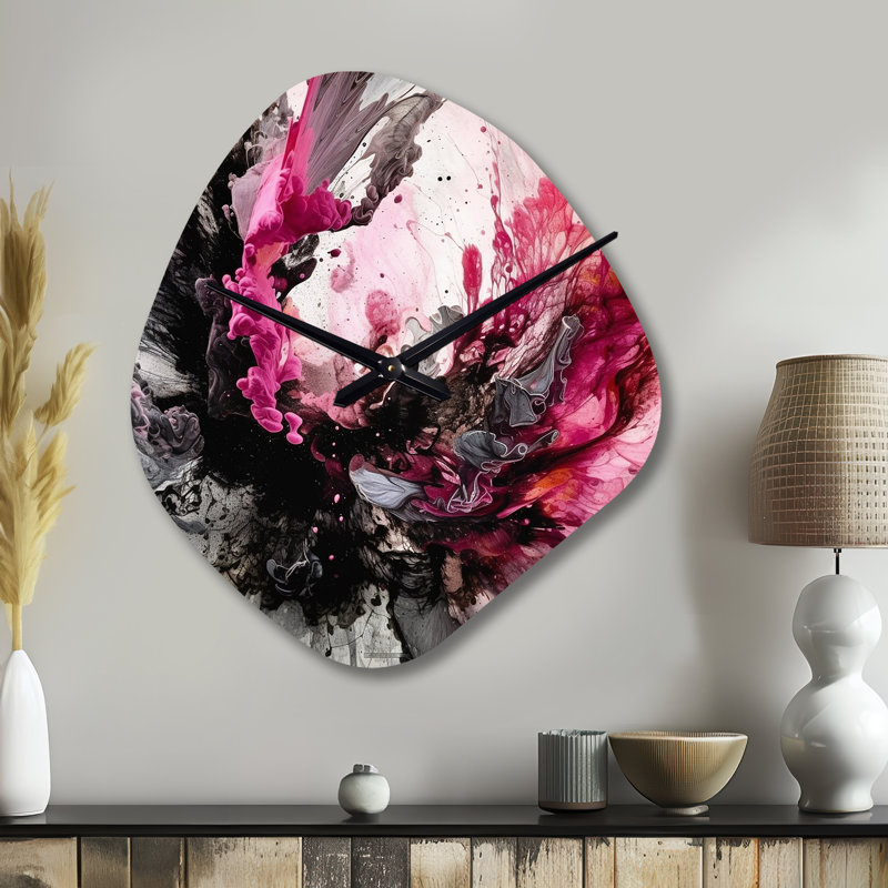 Black Gold Marble Splash V - Irregular Shape Marble Metal Clock, Asymmetrical Metal Clock Print, Petit