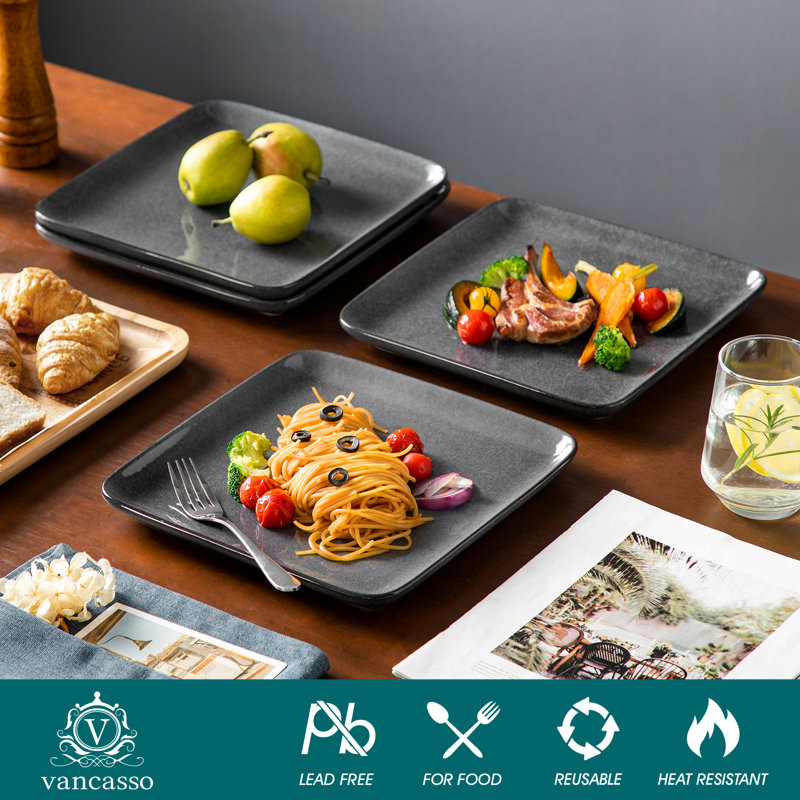 4 Piece Stoneware Dinnerware Set - Service for 4, Grey