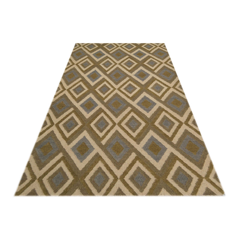 Geometric Wool Flatweave Area Rug, Rectangle 140 x 200cm