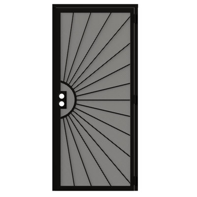  80 Inch Security Screen Door – Perforated Mesh Steel with Rust-Resistant Finish and Dual-Bore, Reversible Left or Right in Black