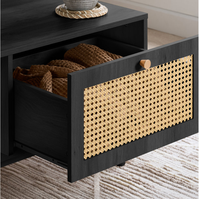 Noemi Rattan Coffee Table 100CM Width, BLACK