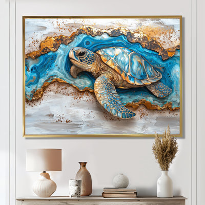 Conin Turtle On Beach Landscape Collage - Tortue, art mural