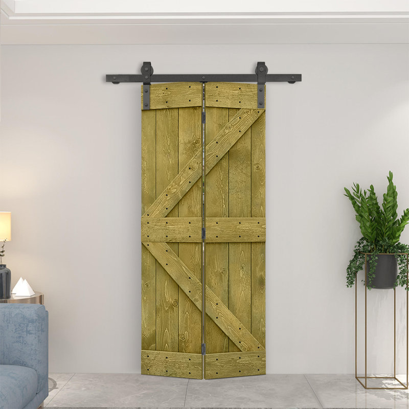 Portes de grange en bois massif 84 po, Vert jungle, 34 po x 84 po