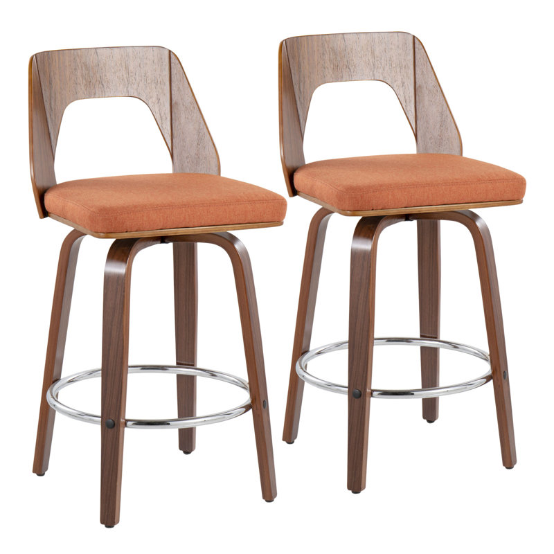 Tabouret de comptoir Trilogy Mid-Century moderne en tissu noyer et orange par Lumisource - ensemble de 2