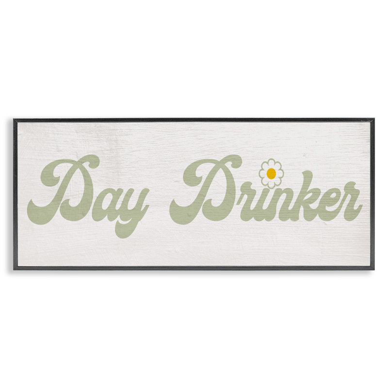Giclée encadrée de texte rétro «Day Drinker», conception par Lil 'Rue, H 13 po x l 30 po, Giclée encadrée noir minuit
