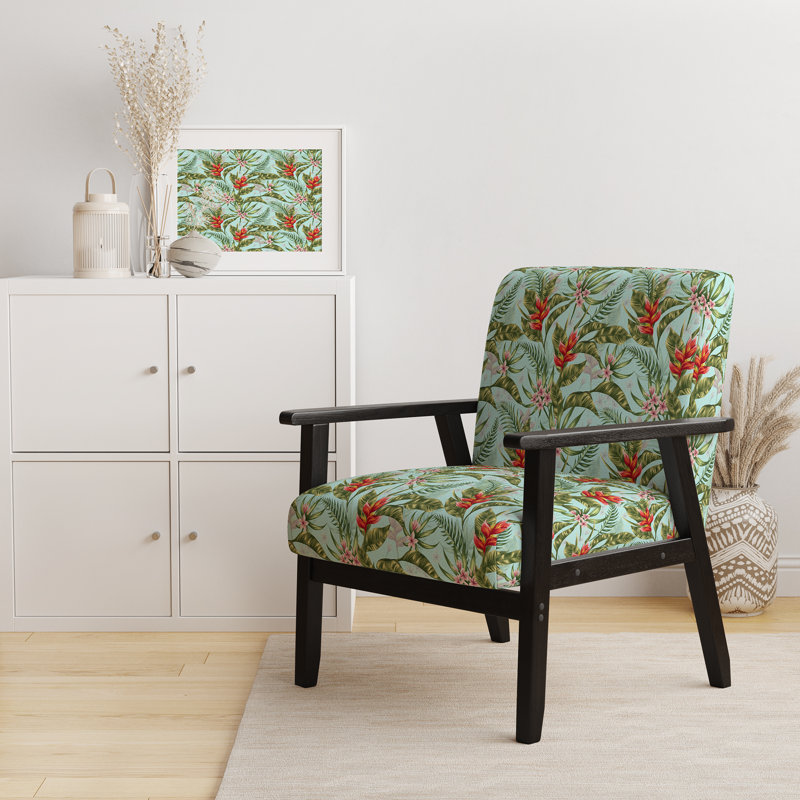 Fauteuil rembourré Mid-Century rembourré 'Henner - Tropical Foliage II