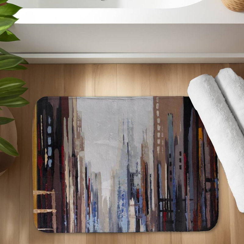 Abstract buildings Bath Mat with Non-Slip Backing - Quick Dry Memory Foam Bathroom Rug - Absorbent - Modern Plush Spa-Style - Machine Washable