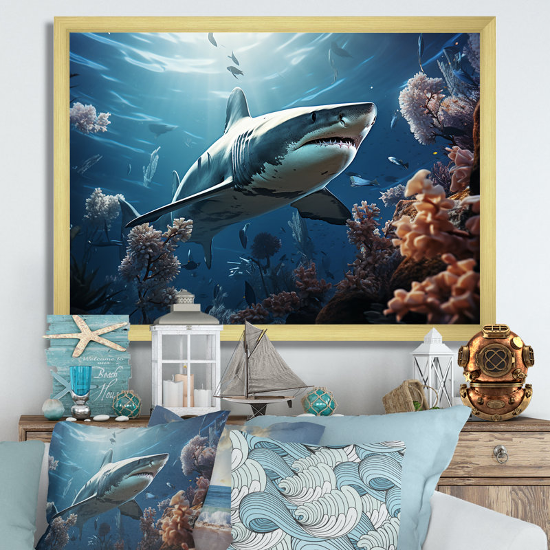 " Coral Sharks Ballet I ", Gold Picture Framed, 34" H x 44" W x 1.5" D