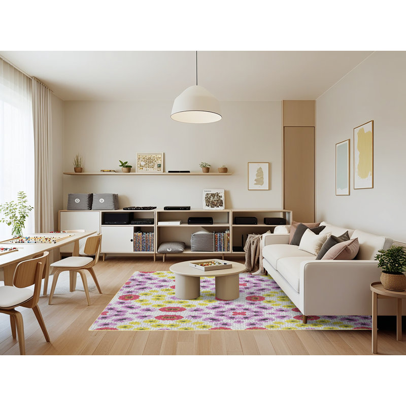 Tapis mauve/jaune à tisser électrique, Rectangle 7 pi x 9 pi