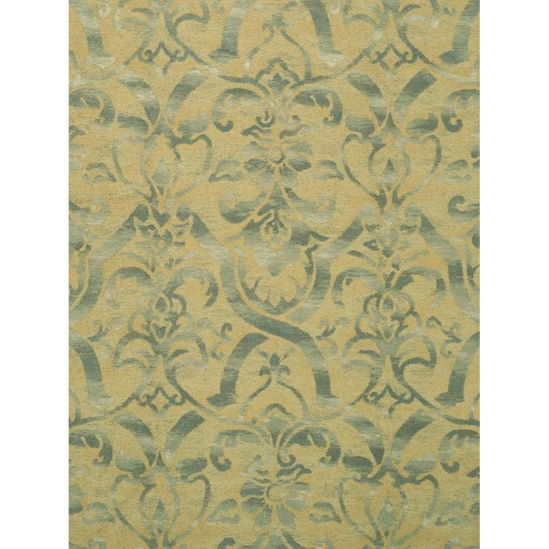 Tapis vert et beige noué à la main de haute qualité, Rectangle 13 pi 10 po x 20 pi 1 po