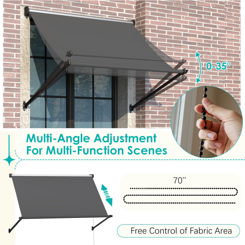 Manual Outdoor Awnings For Door Entrance, 80" H x 65" W x 57" D