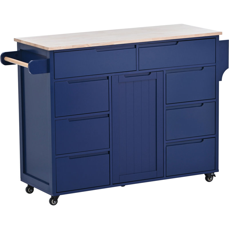 Crader Rubber Wood Countertop Kitchen Cart Kitchen Island,island,coffee cart, Blue