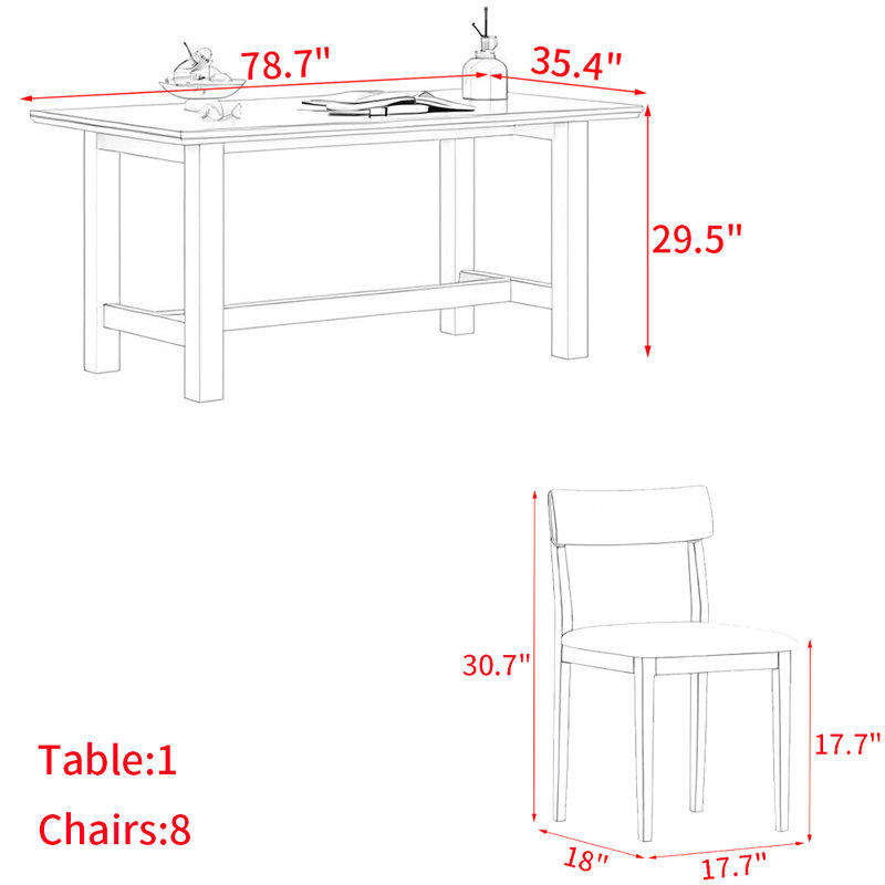 Modern rectangular solid wood dining table set