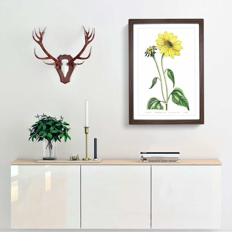 Trumpet Stalked Sunflowers - Framed Print, 48cm H x 36cm W x 2cm D, Walnut Framed