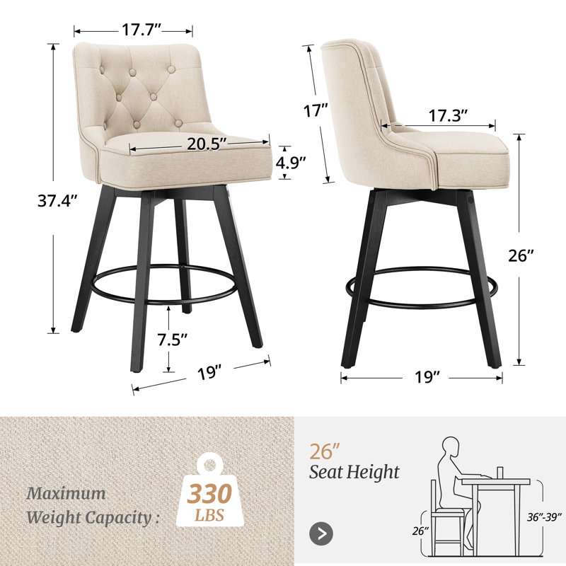 Dryver Swivel 25.98" Counter Stool Set of 4, Linen