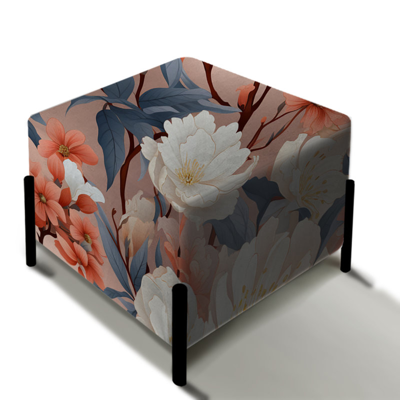 Motif botanique japonais de jardin zen - repose-pieds carré floral