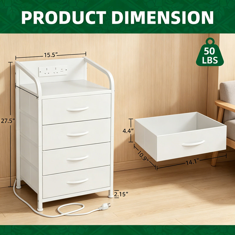 39.5cm W Bedside Table, White
