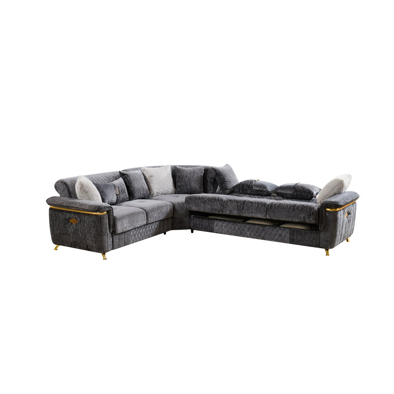 Canapé modulaire réversible de style contemporain avec structure en bois et base en acier inoxydable, Grey