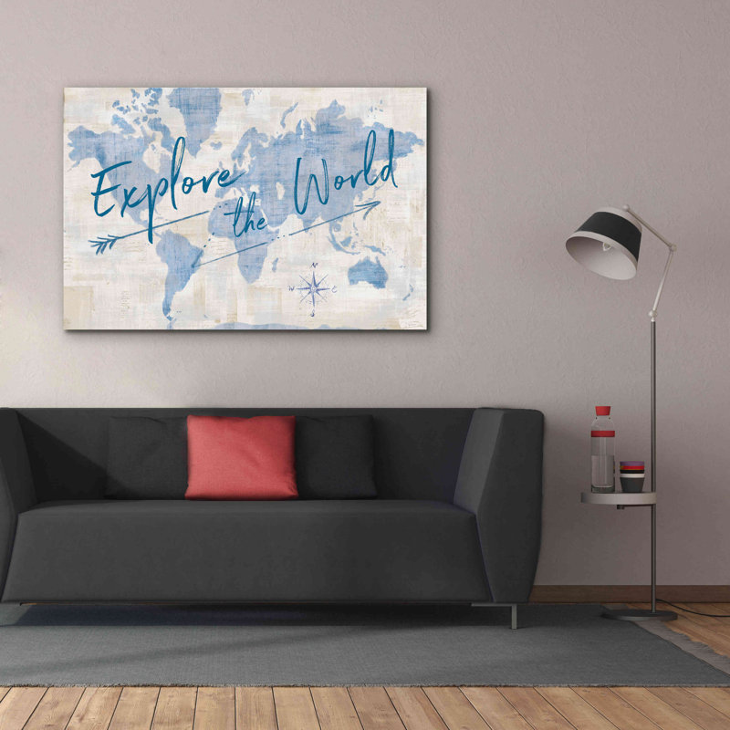 «World Map Collage Explore» par Sue Schlabach, estampe numérique sur toile, L 60 po x H 40 po