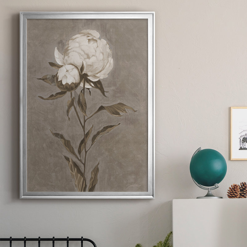 Impression encadrée de qualité supérieure «PRÉTÉ COMME PEONY II» - prête à être accrochée, Argent argent