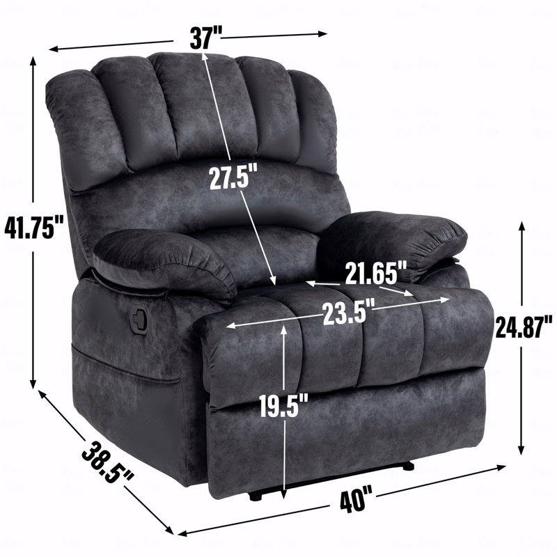 Grand fauteuil manuel avec fonction inclinable en tissu rembourré pour le salon, gris, Gris