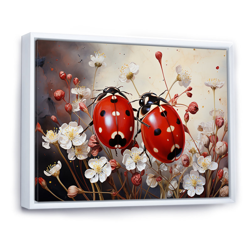 Sérénade florale à pois et coccinelle, Cadre flottant blanc, H 24 po x l 32 po x P 1 po