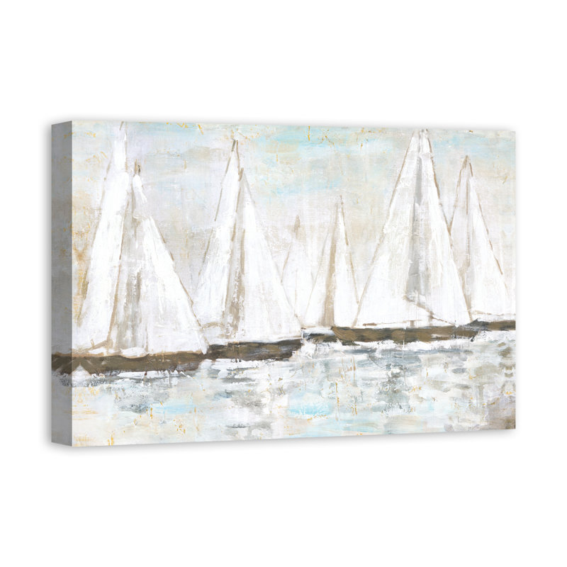 Voiliers peints en blanc - peinture sur toile, H 32 po x l 48 po, Toile tendue, Sans cadre