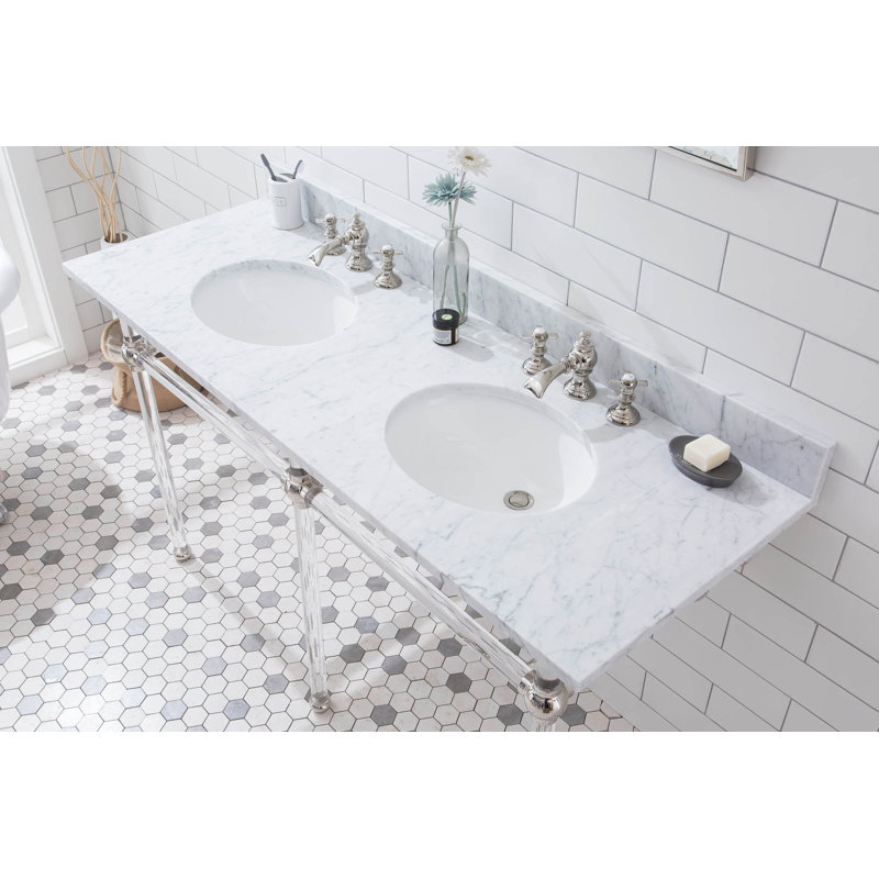 Empire Stone Oval Console Bathroom Sink with Faucet and Overflow, Polished Nickel