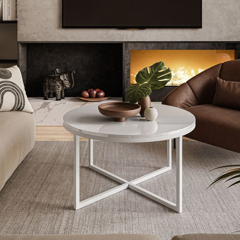 Elona Cross Legs Coffee Table, White, White