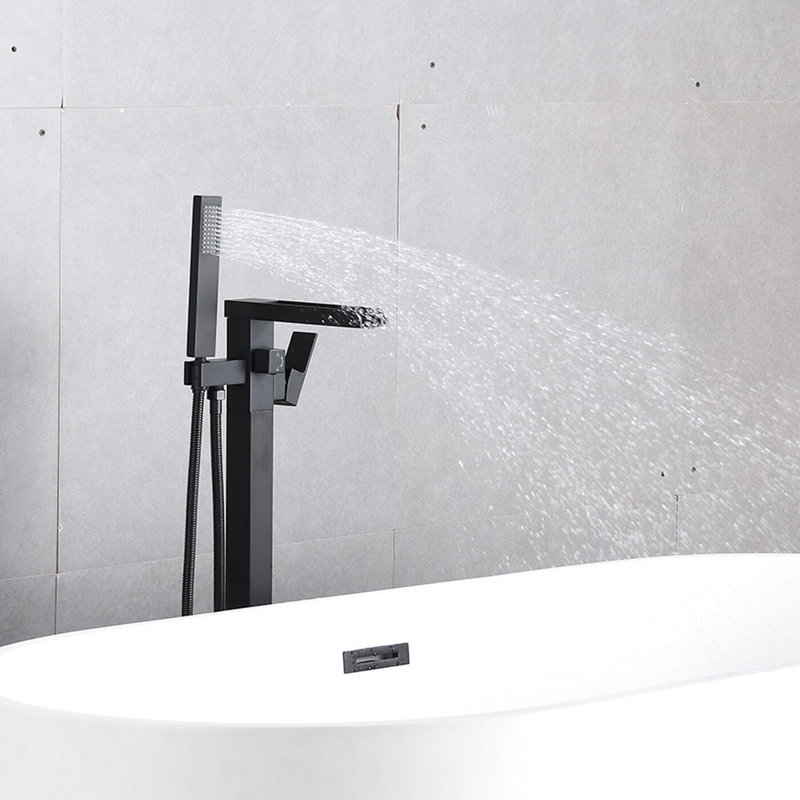 Bathtub Faucet With Hand Shower In Matte Black - Modern Design, Corrosion , Includes Diverter Single Handle Shower, , Material