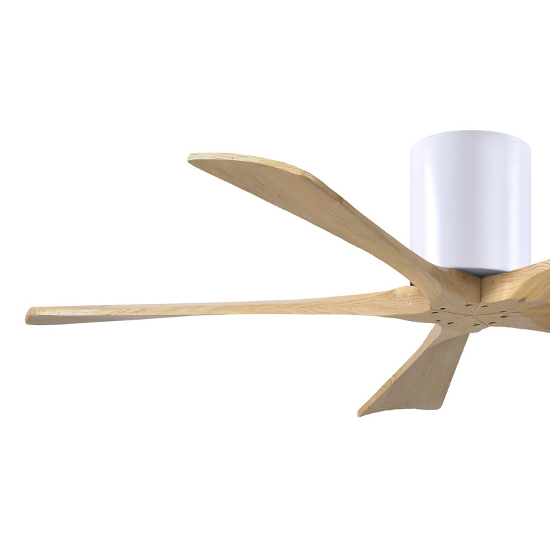 60" Irene 5-Blade Hugger Ceiling Fan with Wall Remote, Textured Bronze, 52", Light Maple Tone
