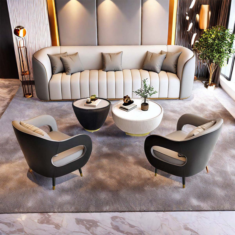 Masja 5 - Piece Faux Leather Living Room Set, Gray Faux Leather