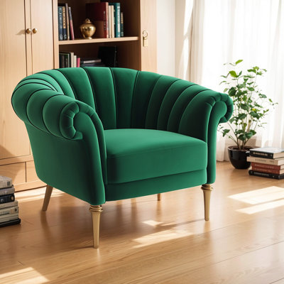 Chaise avec accoudoirs roulés rétro vert émeraude